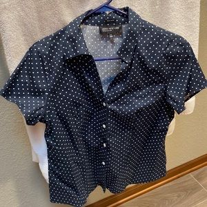Jones New York Collection Non-Iron Short-Sleeve Button Down Blouse Navy 8
